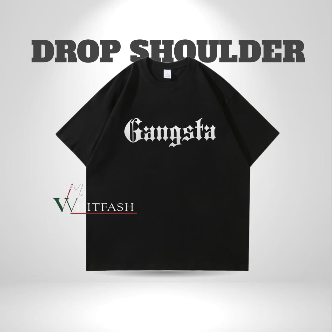 Drop shoulder Black T-shirt - Gangsta - Whitfash