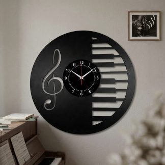 Featuring a Musical and Piano Key Design Vintage Vinyl Wall Clock - Whitfash