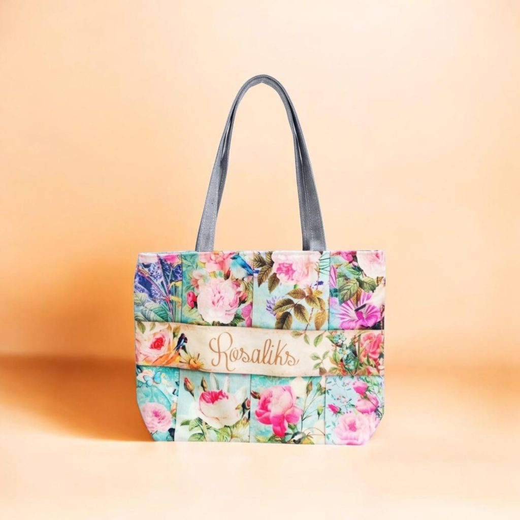 Printed Striped Canvas Shoulder Tote Bag - Floral - Whitfash