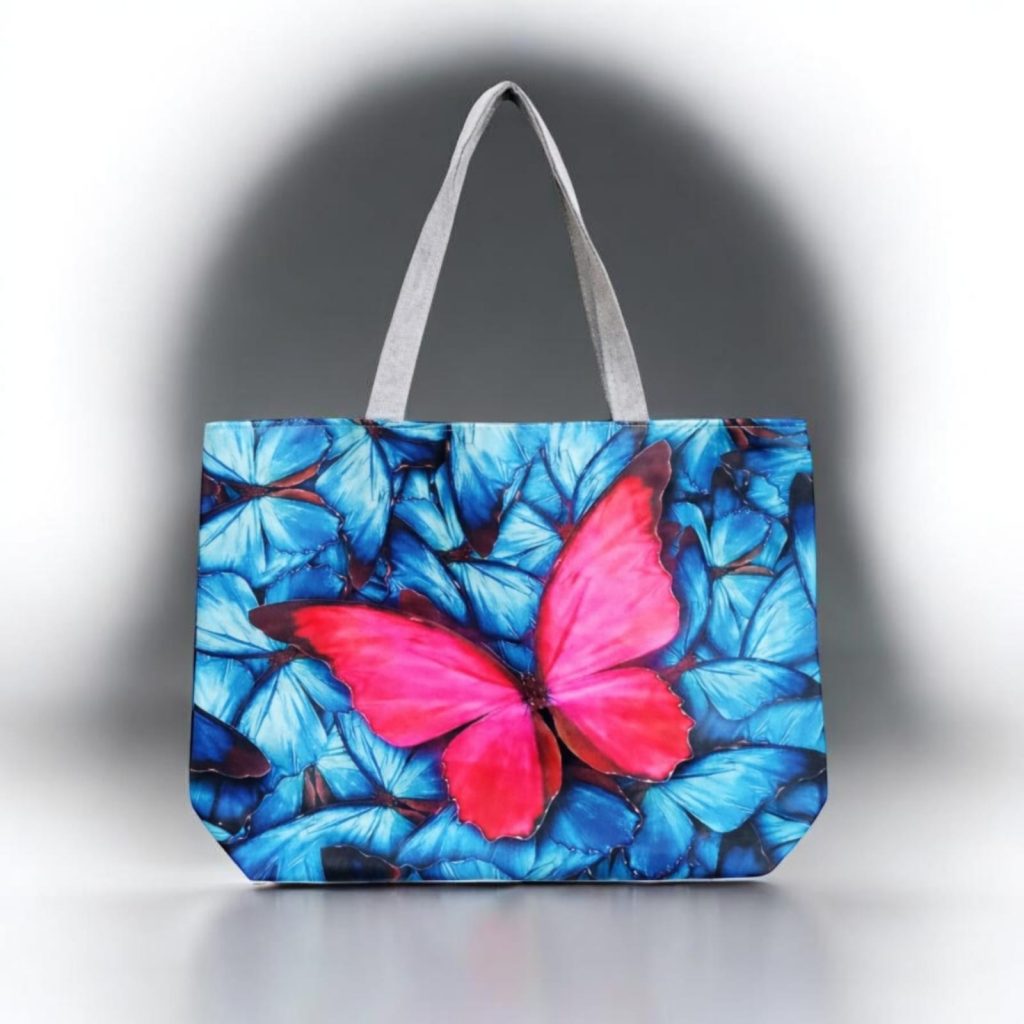 Printed Striped Canvas Shoulder Tote Bag - Flutter Pink - Whitfash