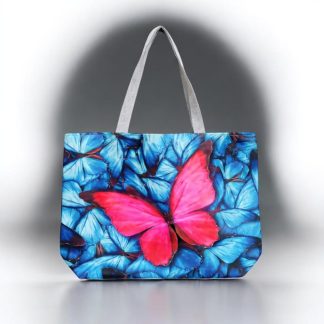 Printed Striped Canvas Shoulder Tote Bag - Flutter Pink - Whitfash