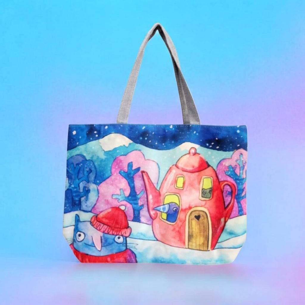 Printed Striped Handbag Canvas Tote Bag - Winter Candy Land - Whitfash
