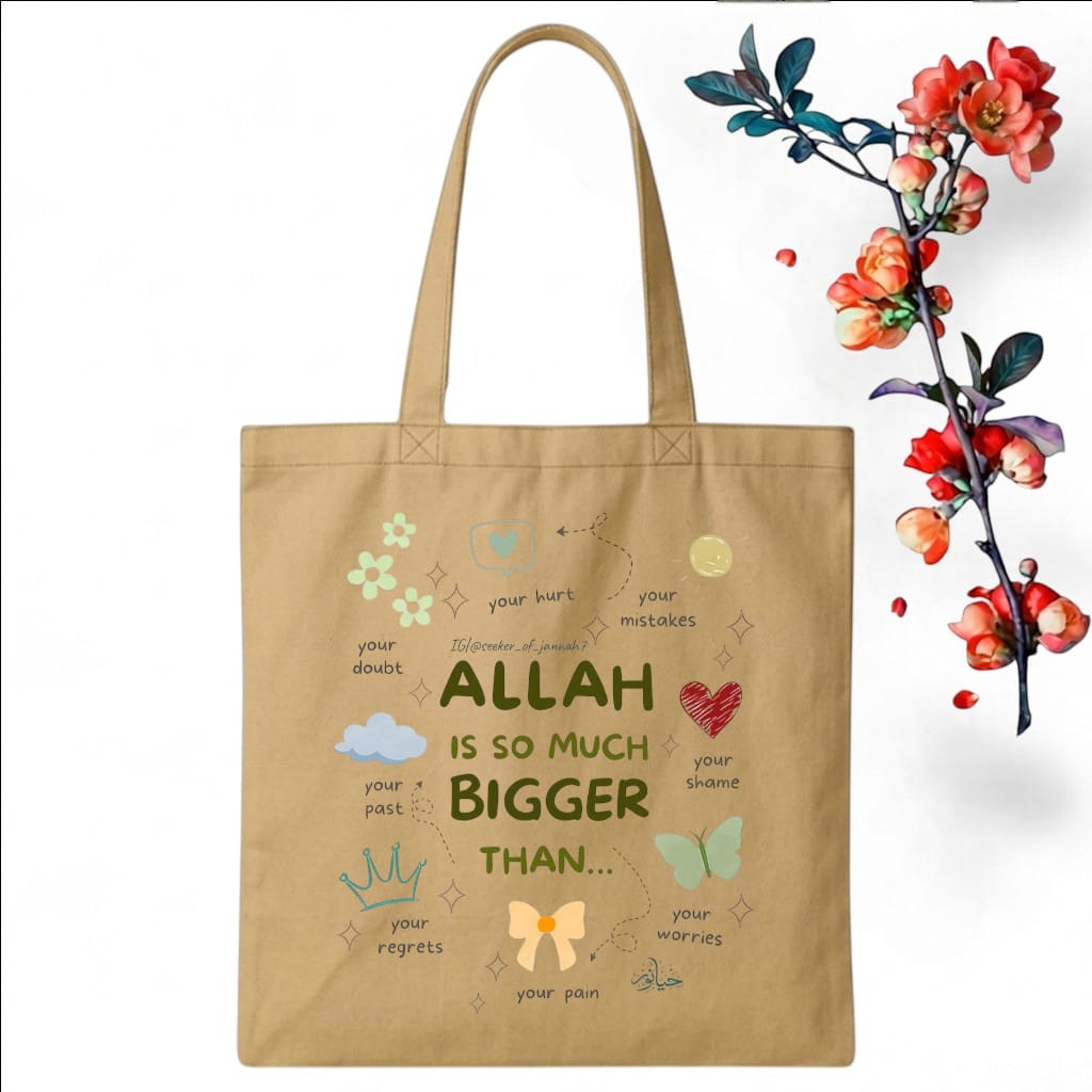 Tote Bag Customize Design Allah Is So Much Bigger Than, Beige - Whitfash