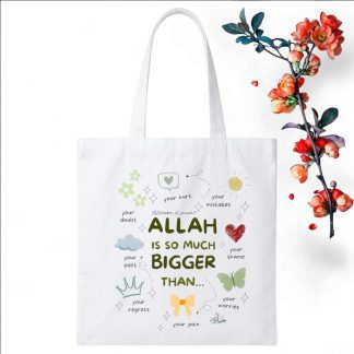 Tote Bag Customize Design Allah Is So Much Bigger Than, White - Whitfash