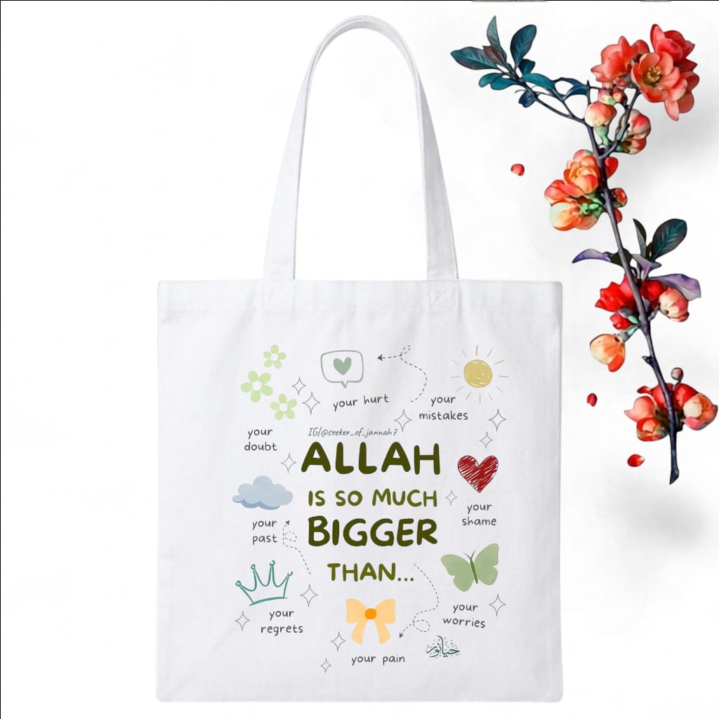 Tote Bag Customize Design Allah Is So Much Bigger Than, White - Whitfash