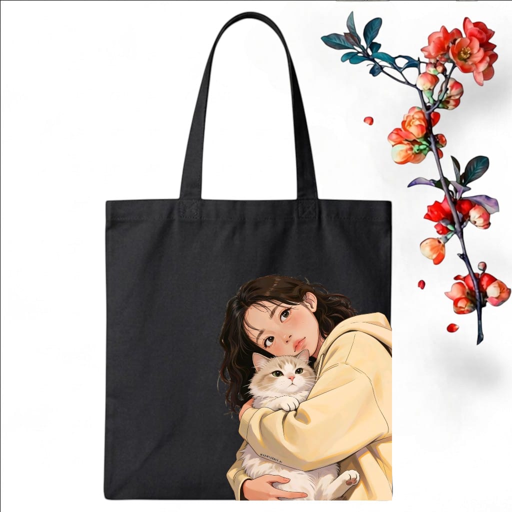 Tote Bag Customize Design Cat Lover, Black - Whitfash