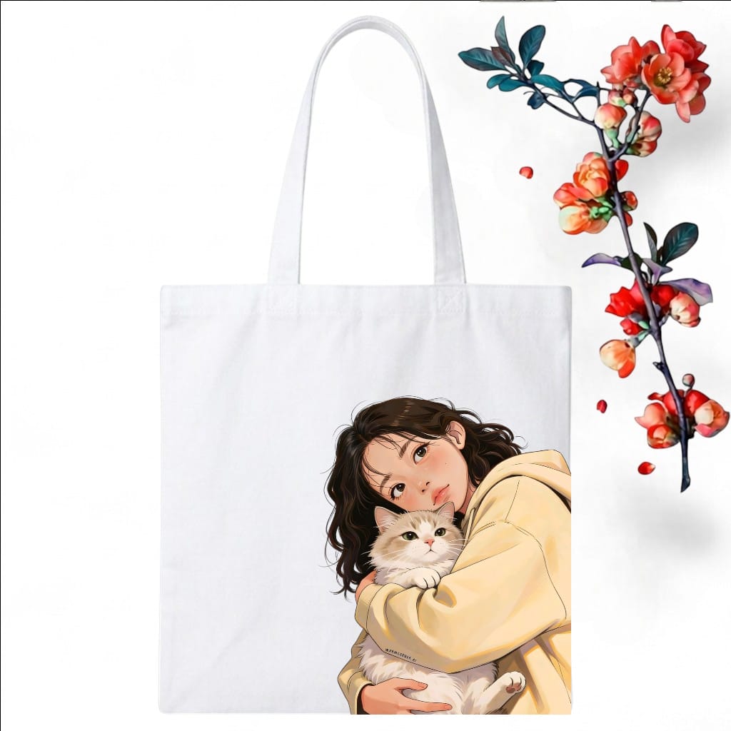 Tote Bag Customize Design Cat Lover, White - Whitfash