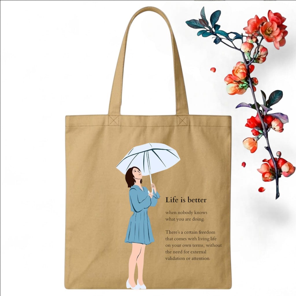 Tote Bag Customize Design Life Is Better, Beige - Whitfash
