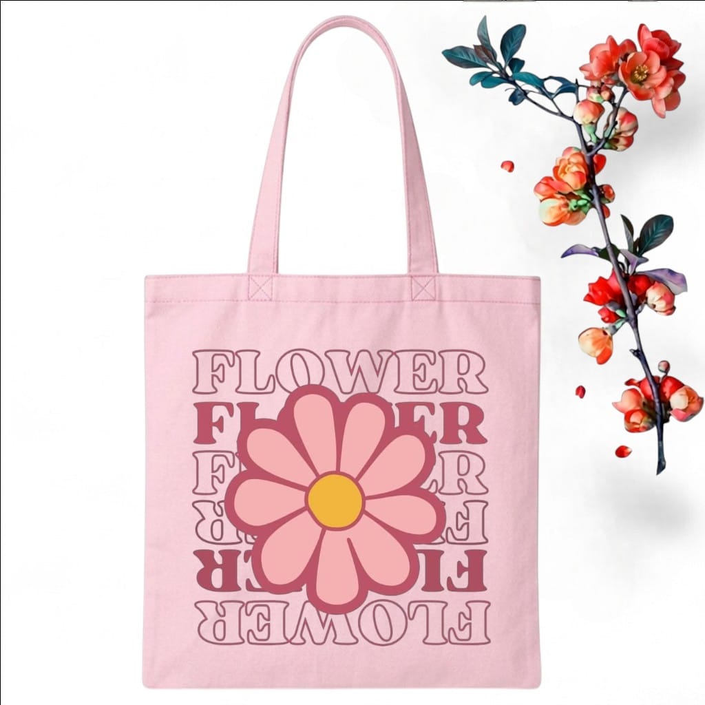 Tote Bag Customize Design Pink Flower, Baby Pink - Whitfash