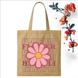 Tote Bag Customize Design Pink Flower, Beige - Whitfash