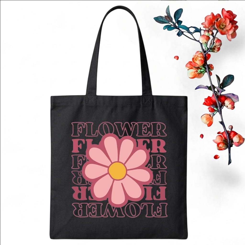 Tote Bag Customize Design Pink Flower, Black - Whitfash