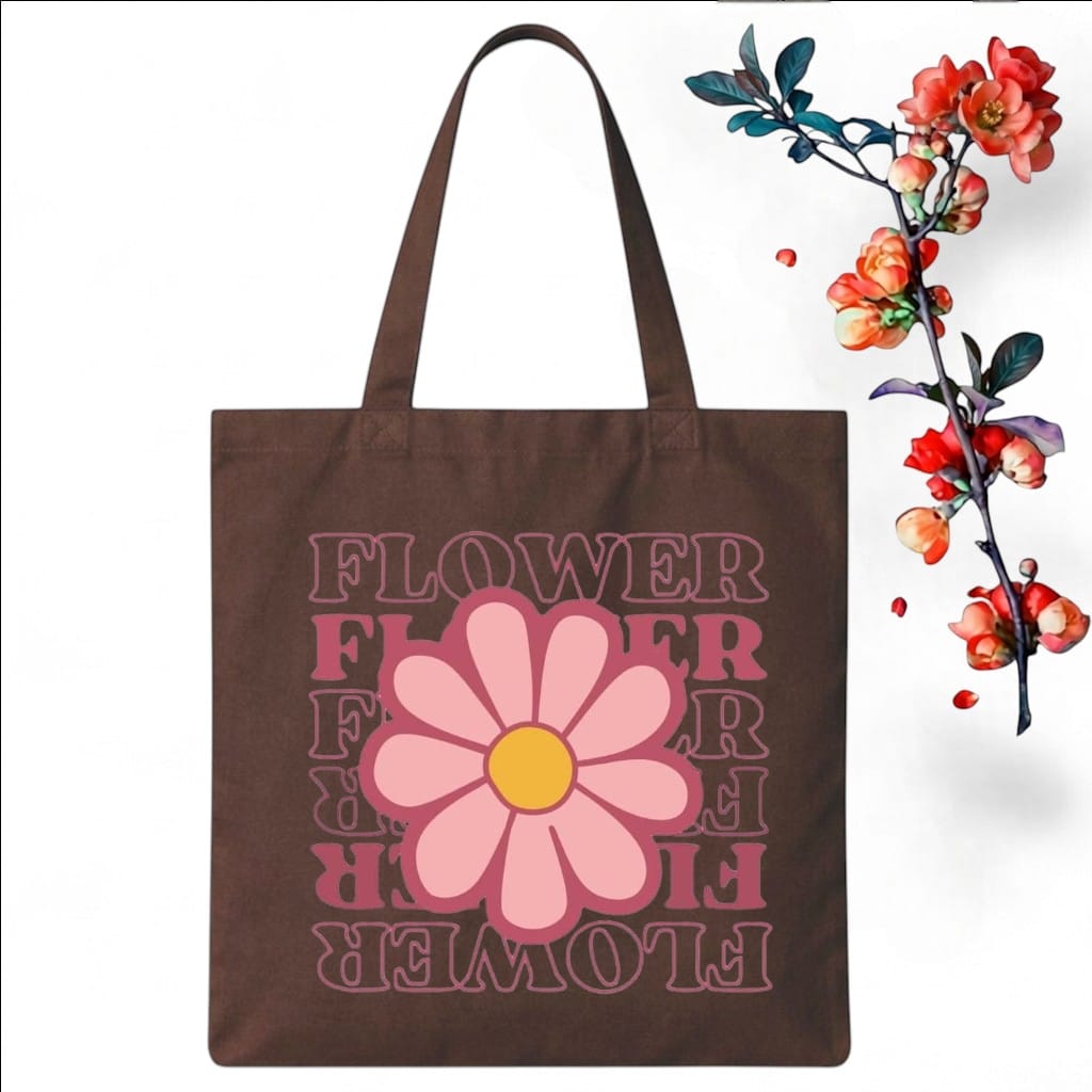 Tote Bag Customize Design Pink Flower, Coffee - Whitfash