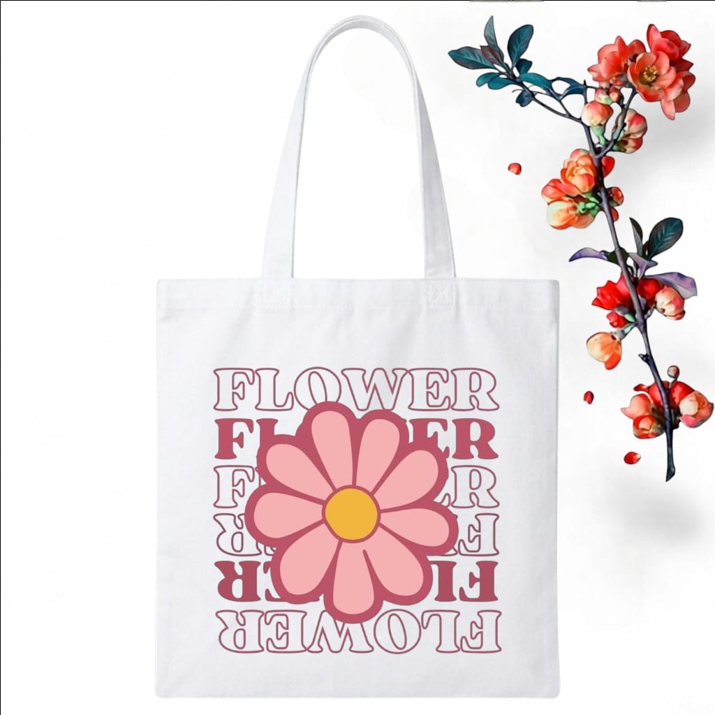 Tote Bag Customize Design Pink Flower, White - Whitfash