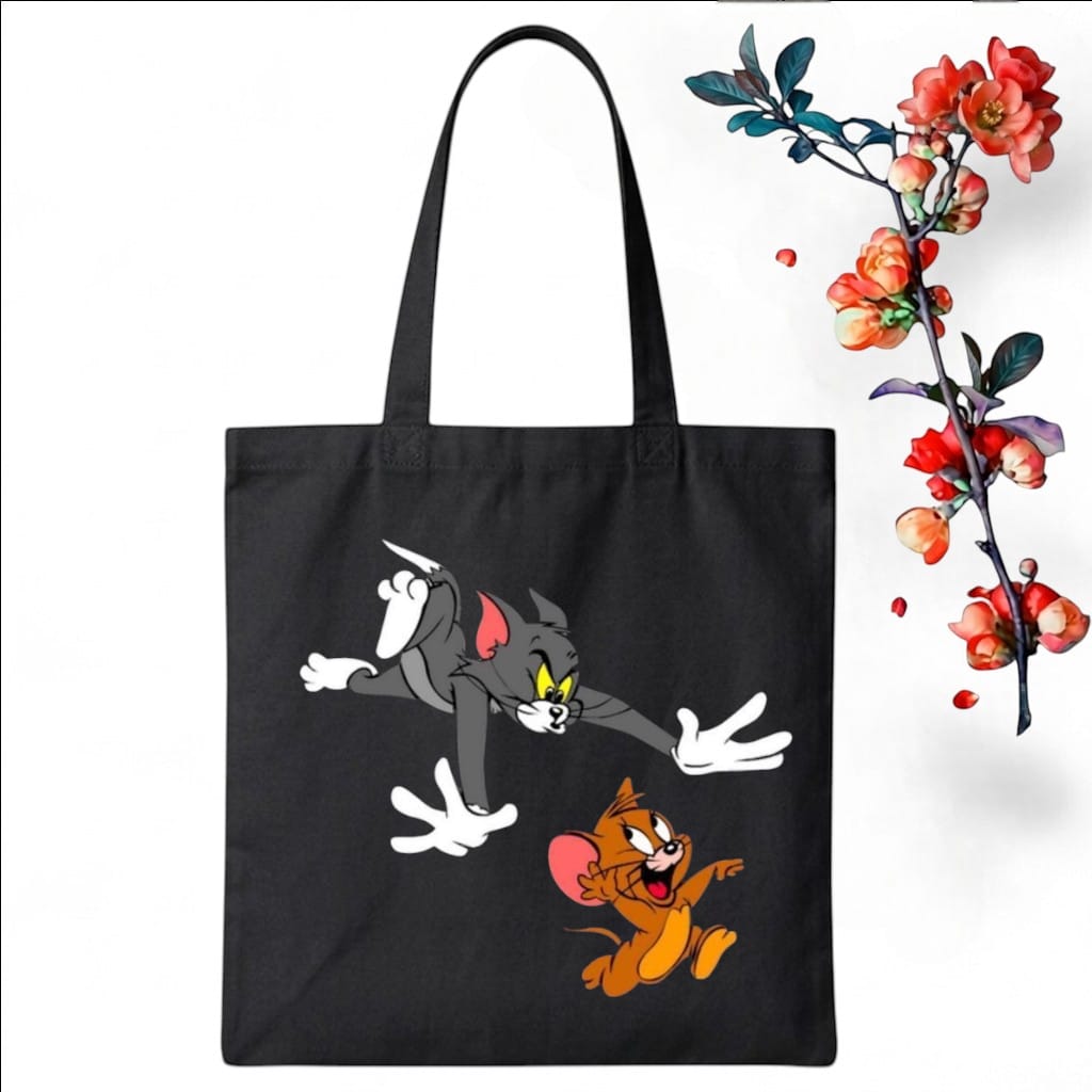 Tote Bag Customize Design Run Tom & Jerry, Black - Whitfash